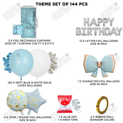 Matte Blue Color Bow Foil Balloon Set With Happy Birthday Foil Letter Arch Theme