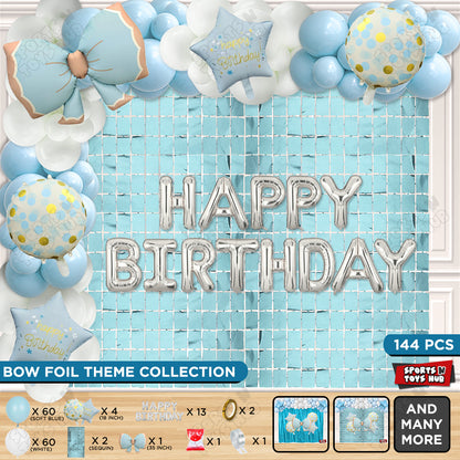 Matte Blue Color Bow Foil Balloon Set With Happy Birthday Foil Letter Arch Theme