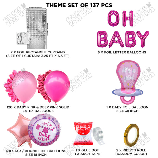 Pacifier Foil Balloon Set With Oh Baby Foil Letter Deep Pink & Baby Pink Latex Balloon Arch Theme - Pack Of 137