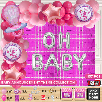 Pacifier Foil Balloon Set With Oh Baby Foil Letter Deep Pink & Baby Pink Latex Balloon Arch Theme - Pack Of 137