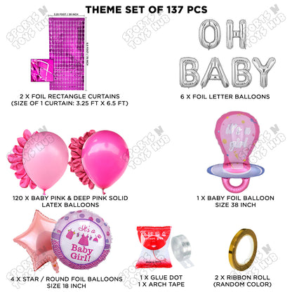 Pacifier Foil Balloon Set With Oh Baby Foil Letter Deep Pink & Baby Pink Latex Balloon Arch Theme - Pack Of 137