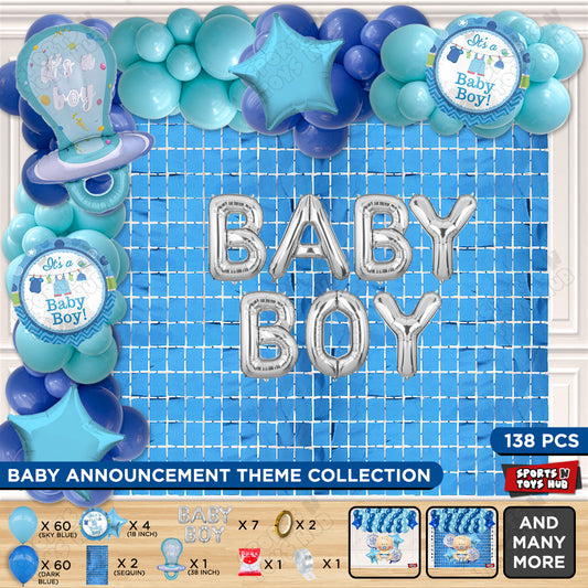 Pacifier Foil Balloon Set With Baby Boy Silver Foil Letter Arch Theme - Pack Of 138