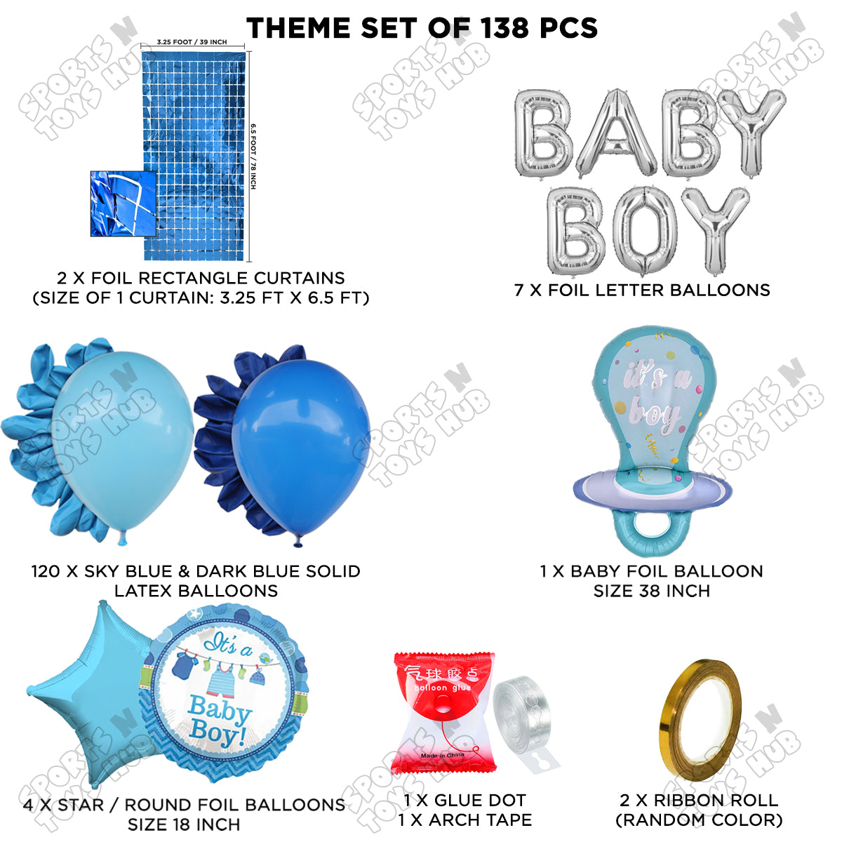 Pacifier Foil Balloon Set With Baby Boy Silver Foil Letter Arch Theme - Pack Of 138