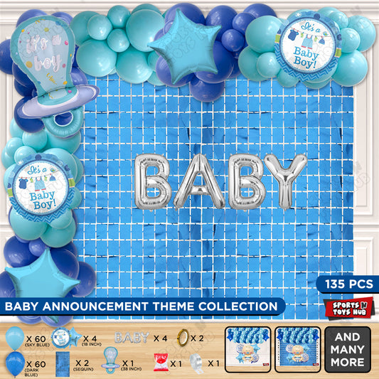 Pacifier Foil Balloon Set With Baby Foil Letter Arch Dark Blue & Sky Blue Color Latex Theme - Pack Of 135