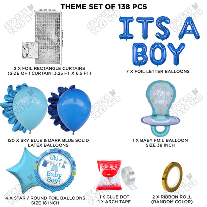 Pacifier Foil Balloon Set With Its A Boy Blue Color Foil Letter Arch Theme - Pack Of 138