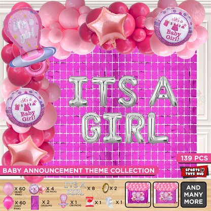 Pacifier Foil Balloon Set With Its A Girl Foil Letter Arch Baby Pink & Deep Pink Theme - Pack Of 139