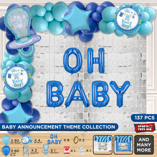 Pacifier Foil Balloon Set With Oh Baby Color Foil Letter Dark Blue & Sky Blue Latex Balloon Arch Theme - Pack Of 137
