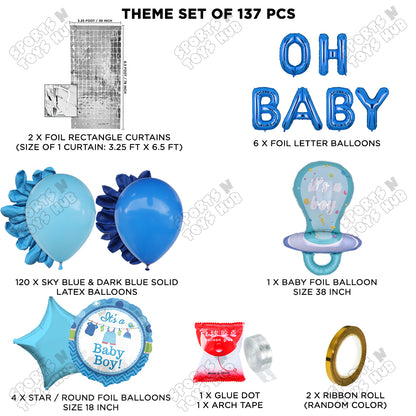Pacifier Foil Balloon Set With Oh Baby Color Foil Letter Dark Blue & Sky Blue Latex Balloon Arch Theme - Pack Of 137