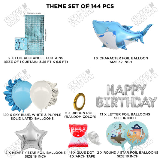 Shark Foil Letter Balloon Arch Theme
