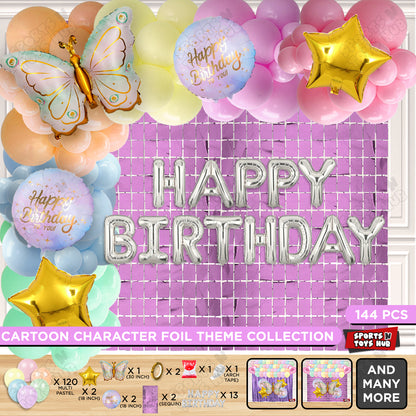 Butterfly Foil Wing Pattern Balloon With Happy Birthday Foil Letter Arch Theme - Pack Of 144