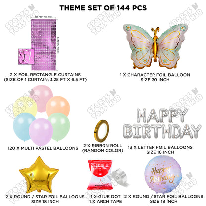 Butterfly Foil Wing Pattern Balloon With Happy Birthday Foil Letter Arch Theme - Pack Of 144