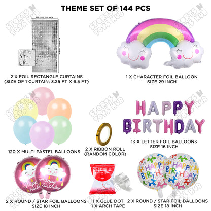 HBD Rainbow Foil Balloon Set With Happy Birthday Foil Letter Balloon Arch Theme