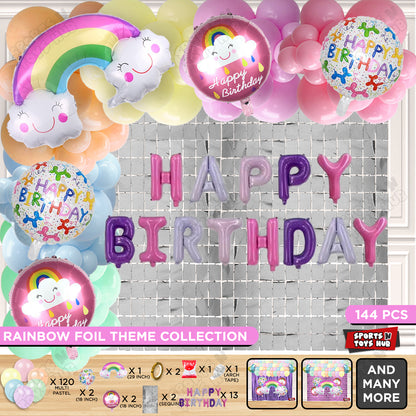 HBD Rainbow Foil Balloon Set With Happy Birthday Foil Letter Balloon Arch Theme