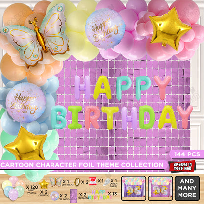 Butterfly Foil Wing Pattern Balloon With Happy Birthday Foil Letter Arch Theme - Pack Of 144