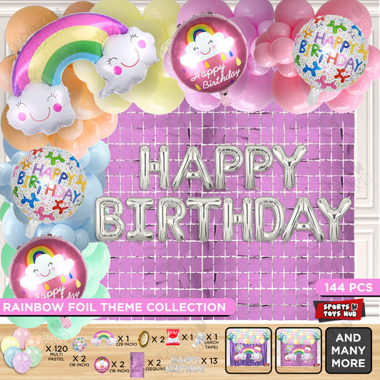 HBD Rainbow Foil Balloon Set With Happy Birthday Foil Letter Balloon Arch Theme