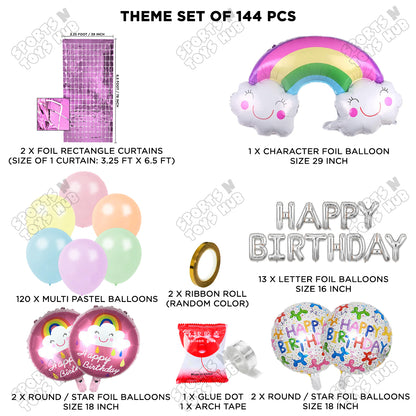 HBD Rainbow Foil Balloon Set With Happy Birthday Foil Letter Balloon Arch Theme