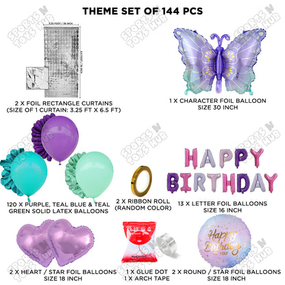 Gradient Blue & Purple Color Butterfly Foil Balloon With Happy Birthday Foil Letter Arch Theme - Pack Of 144