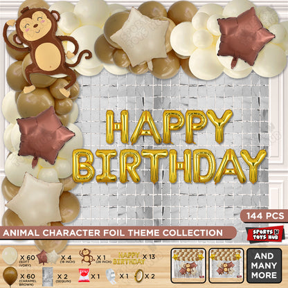 Jungle Safari Monkey Foil Balloon Set With Happy Birthday Foil Letter Arch Theme