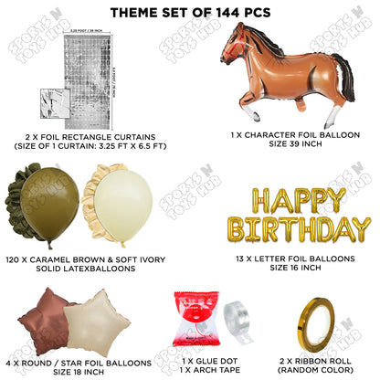 Cartoon Brown Horse Theme Foil Balloon Set with Happy Birthday Foil Letter Arch Theme