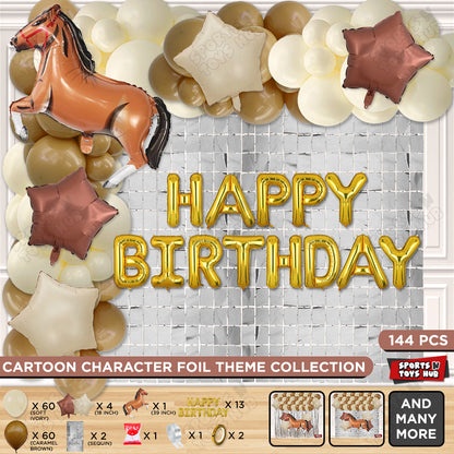 Cartoon Brown Horse Theme Foil Balloon Set with Happy Birthday Foil Letter Arch Theme