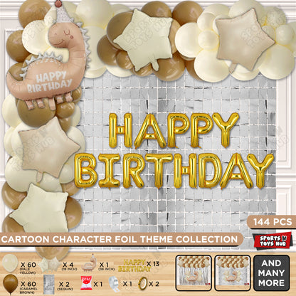 Pastel Matte Dino Color Foil Balloon Set With Foil Letter Balloon Arch Theme