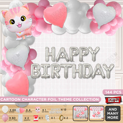 Cartoon Cat Foil Balloon Set With Foil Letter Arch Theme