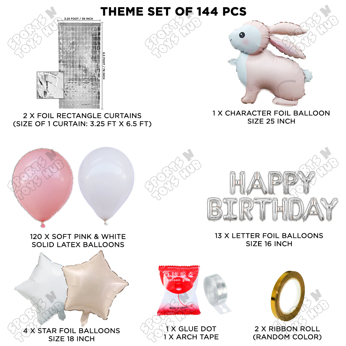 4D Standing Bunny Rabbit Character Foil Balloon With Happy Birthday Foil Letter Arch Theme