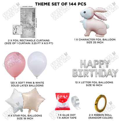 4D Standing Bunny Rabbit Character Foil Balloon With Happy Birthday Foil Letter Arch Theme