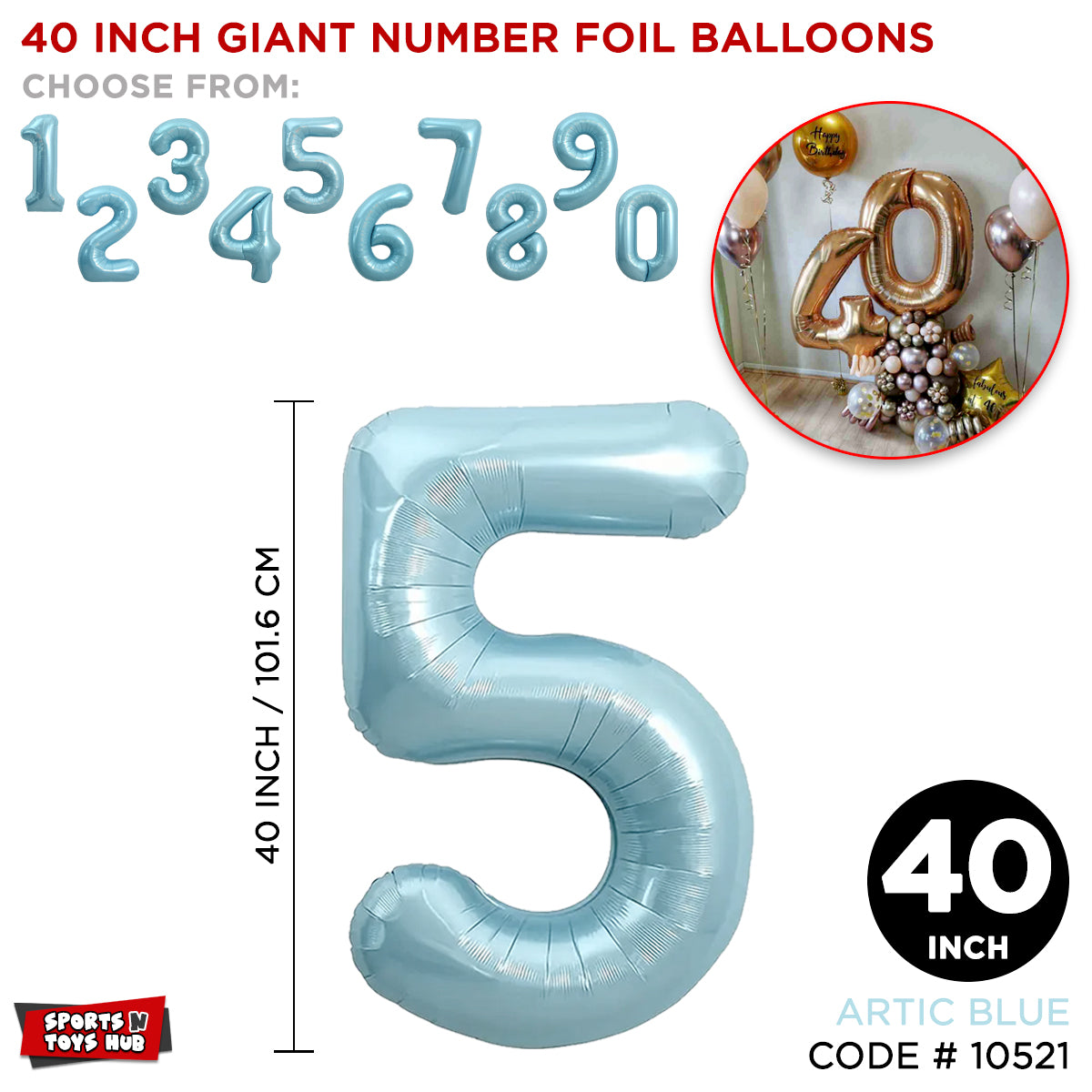 40 Inch Blue Number Foil Balloon