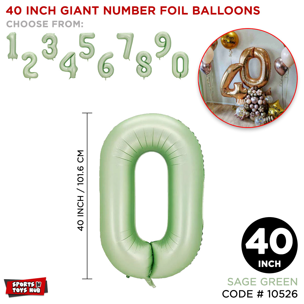 40 Inch Sage Green Number Foil Balloon Collection