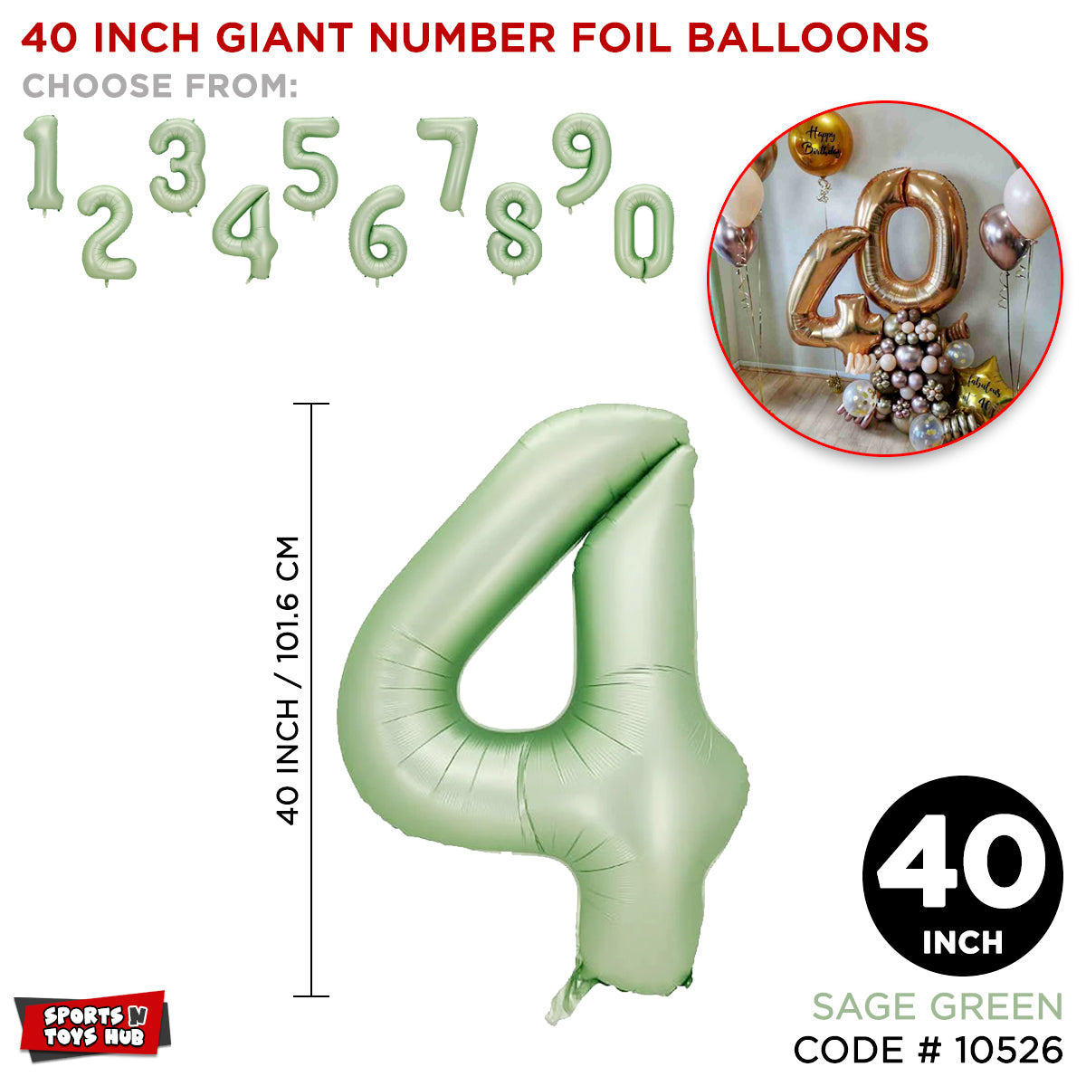 40 Inch Sage Green Number Foil Balloon Collection
