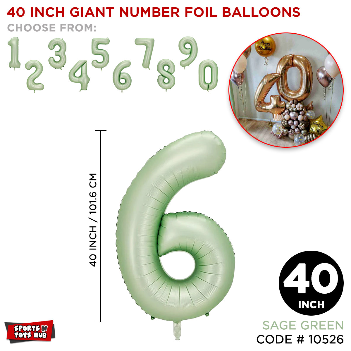 40 Inch Sage Green Number Foil Balloon Collection