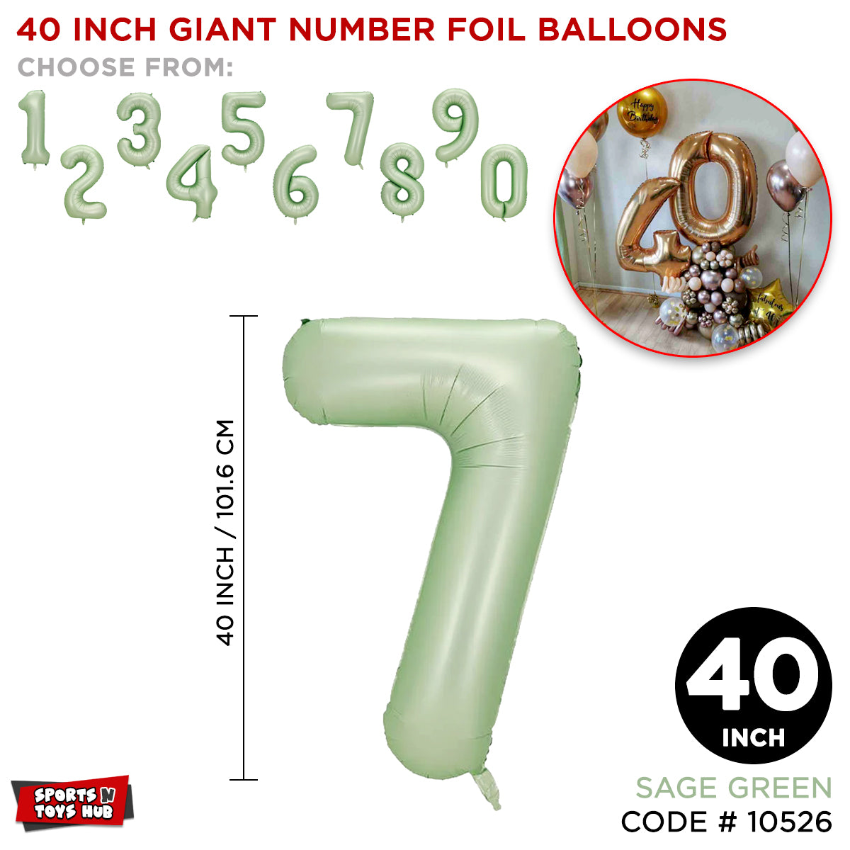 40 Inch Sage Green Number Foil Balloon Collection