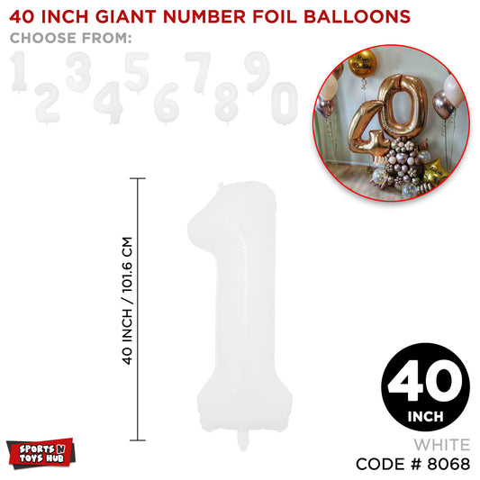 40 Inch White Number Foil Balloon Collection
