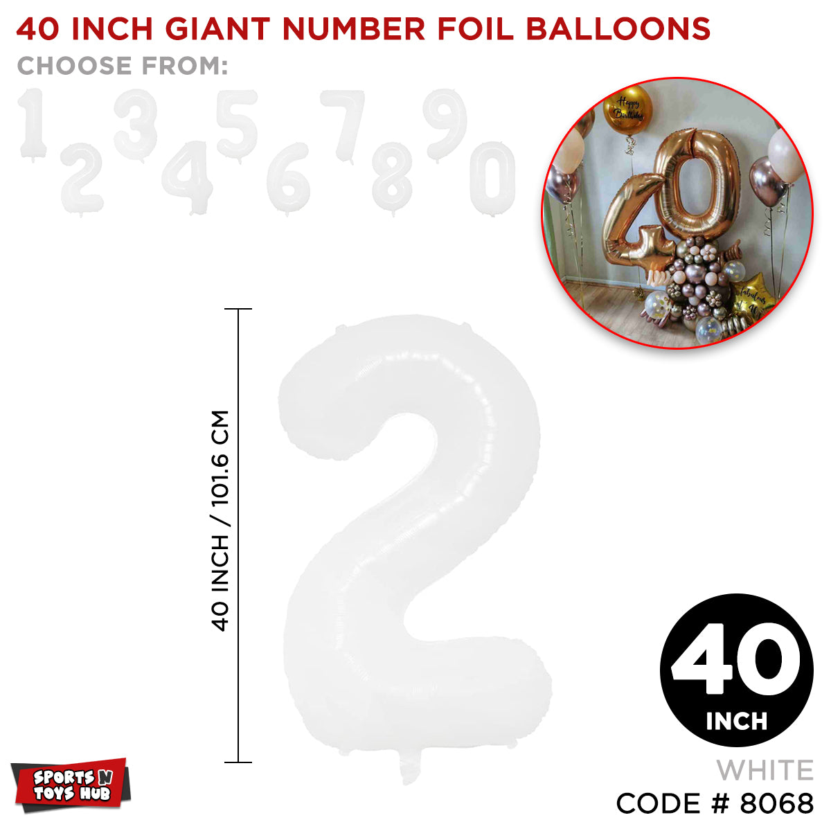 40 Inch White Number Foil Balloon Collection