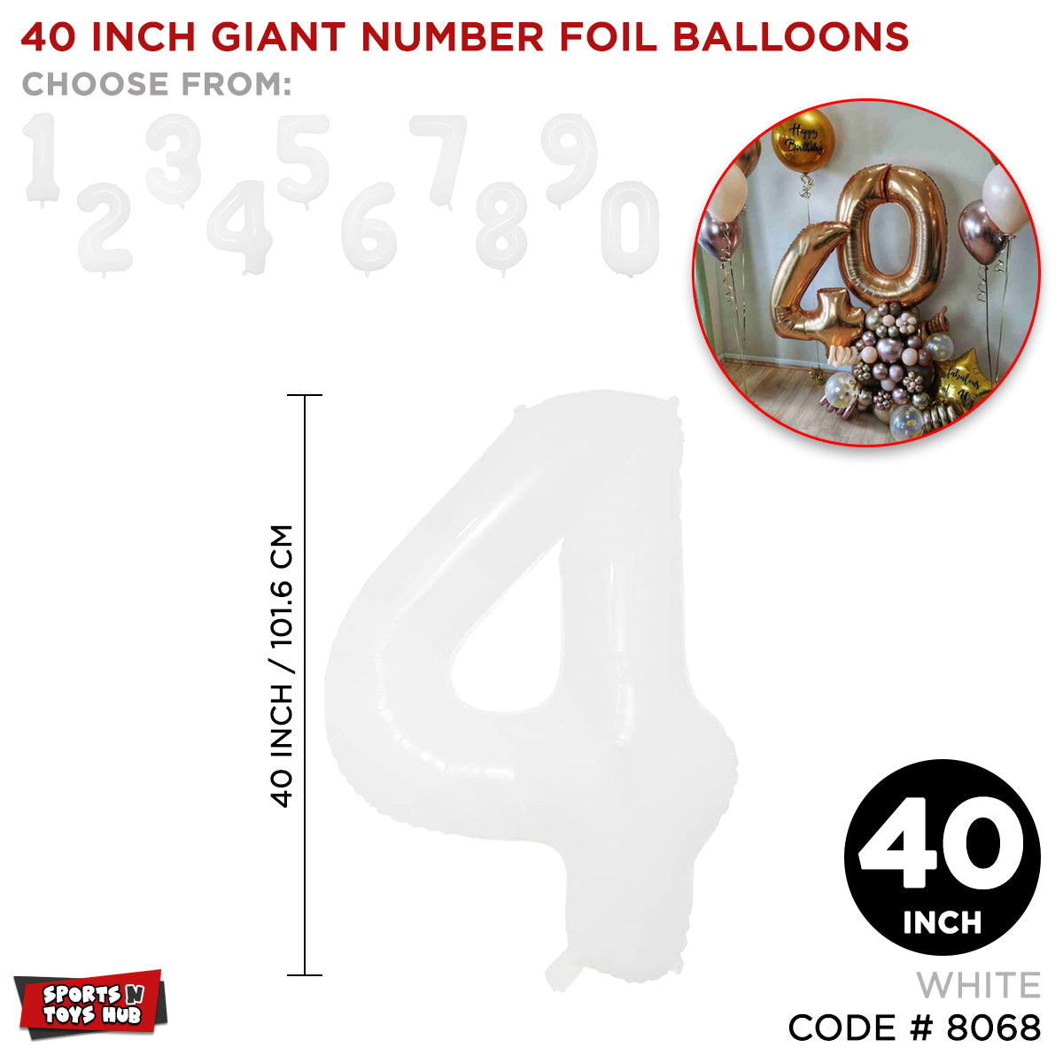 40 Inch White Number Foil Balloon Collection
