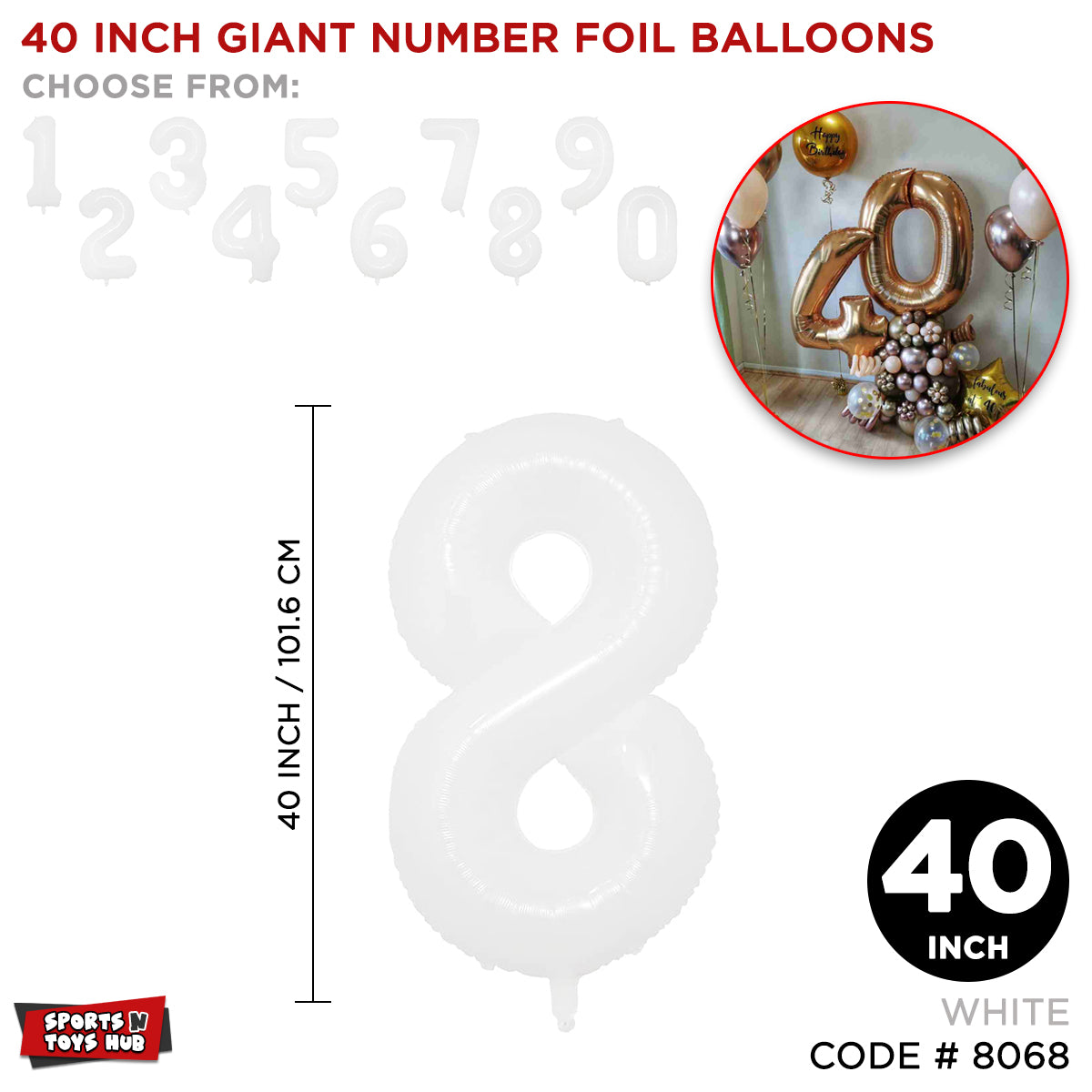 40 Inch White Number Foil Balloon Collection