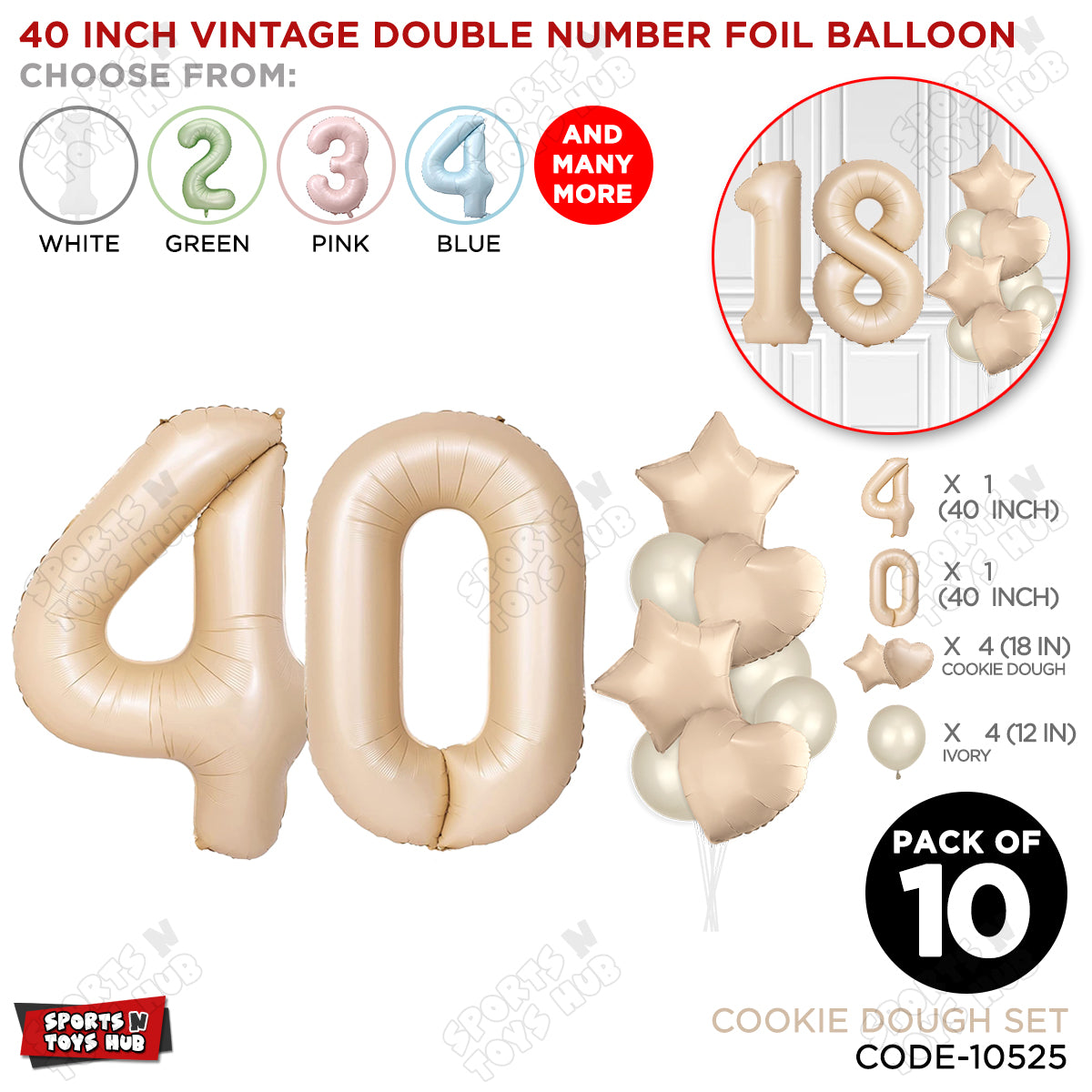 Cookie Dough Color 40 Inch Number Foil Balloon Set