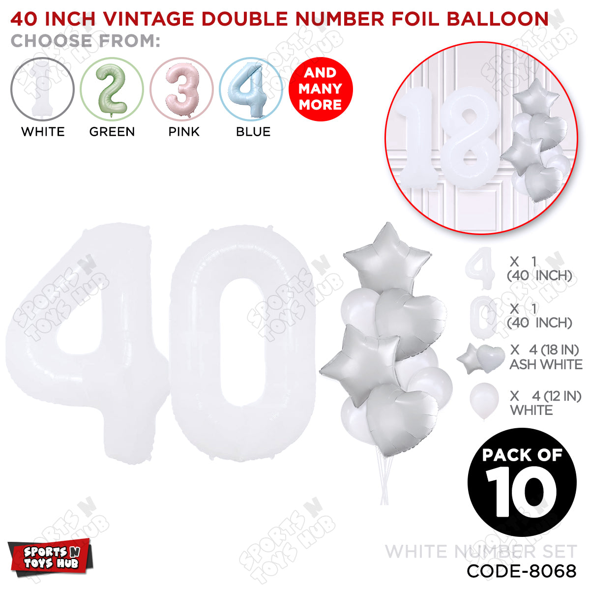 White Color 40 Inch Number Foil Balloon Set