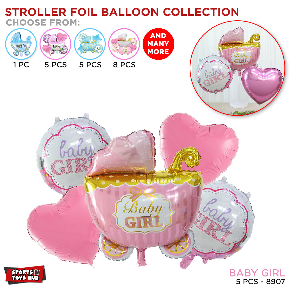 Baby Girl Stroller Foil Balloon Set