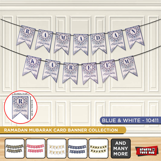 Ramadan Kareem Printed Card Banner - Blue & White