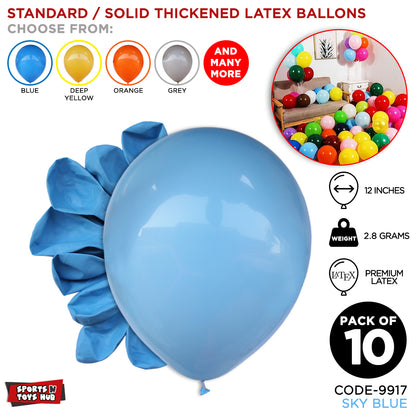 12 Inch 2.8 Gram Solid Latex Round Balloons - 10 Pcs