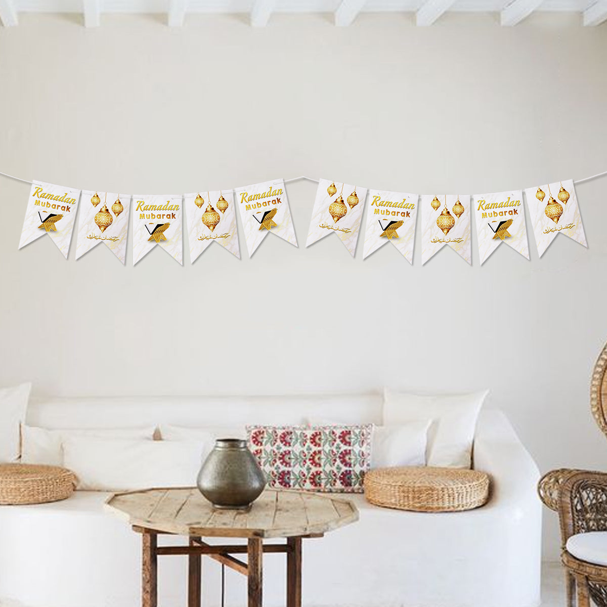 Ramadan Muabarak White & Gold Card Banner