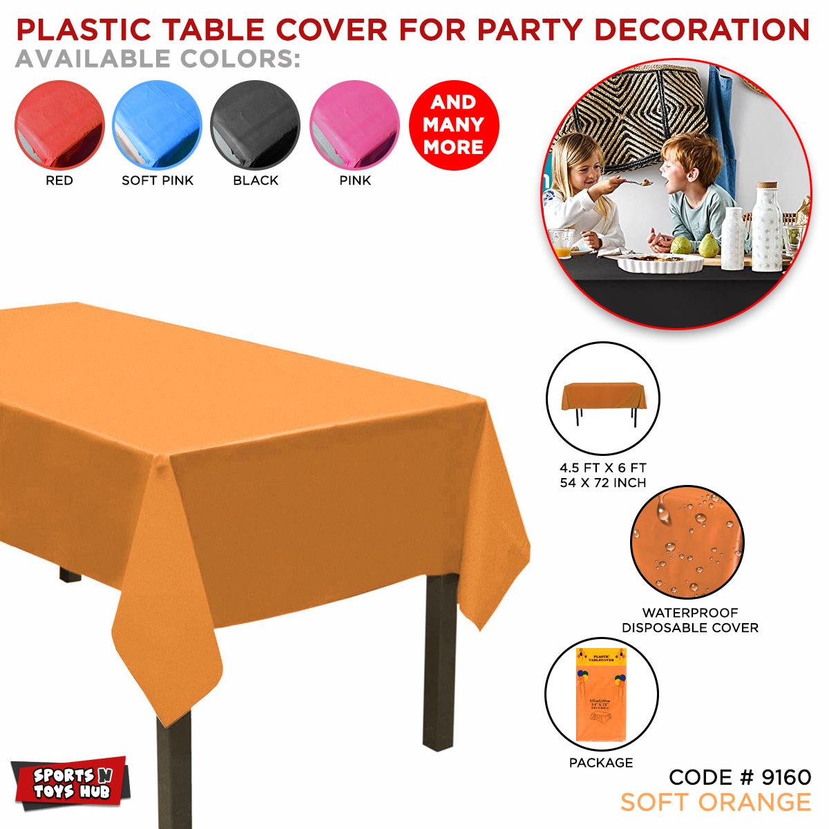 Soft Orange Color Plastic Table Cover