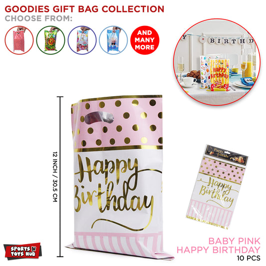 Printed Happy Birthday Polka Dot Style Goodies Gift Bags - 10 Pcs