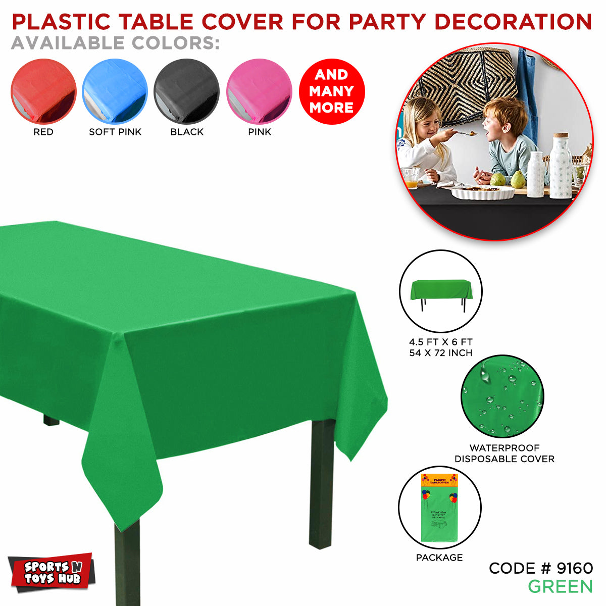 Green Color Plastic Table Cover Collection