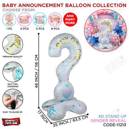 4D Super Jumbo Gender Reveal Foil Balloon Stand - 118x62 CM