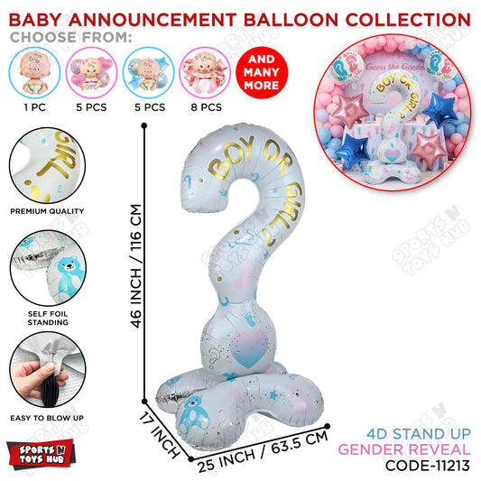 4D Super Jumbo Gender Reveal Foil Balloon Stand - 118x62 CM