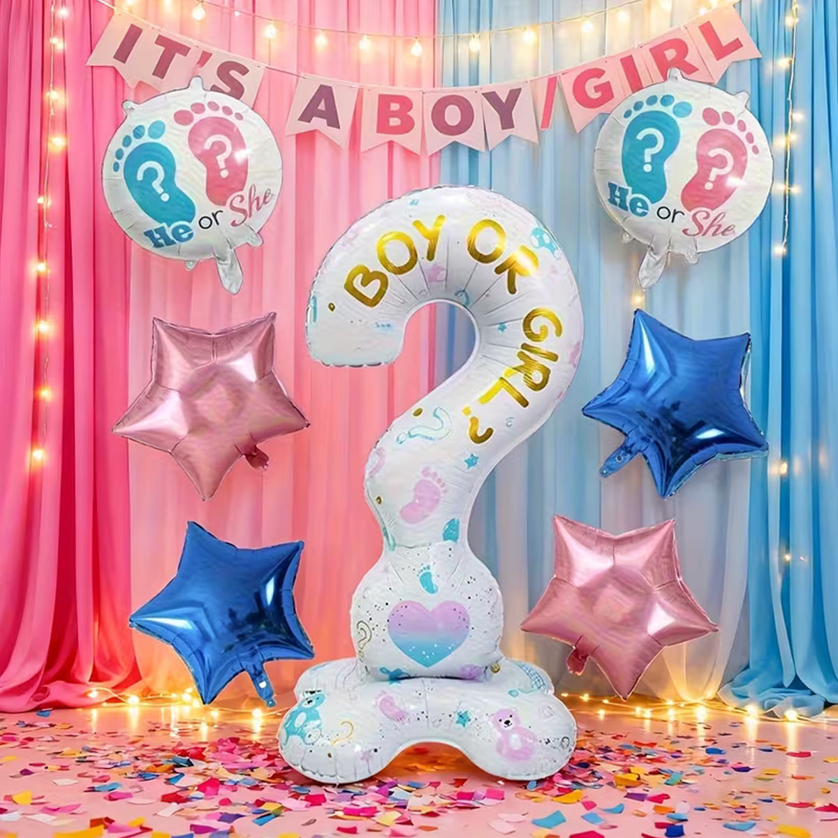 4D Super Jumbo Gender Reveal Foil Balloon Stand - 118x62 CM