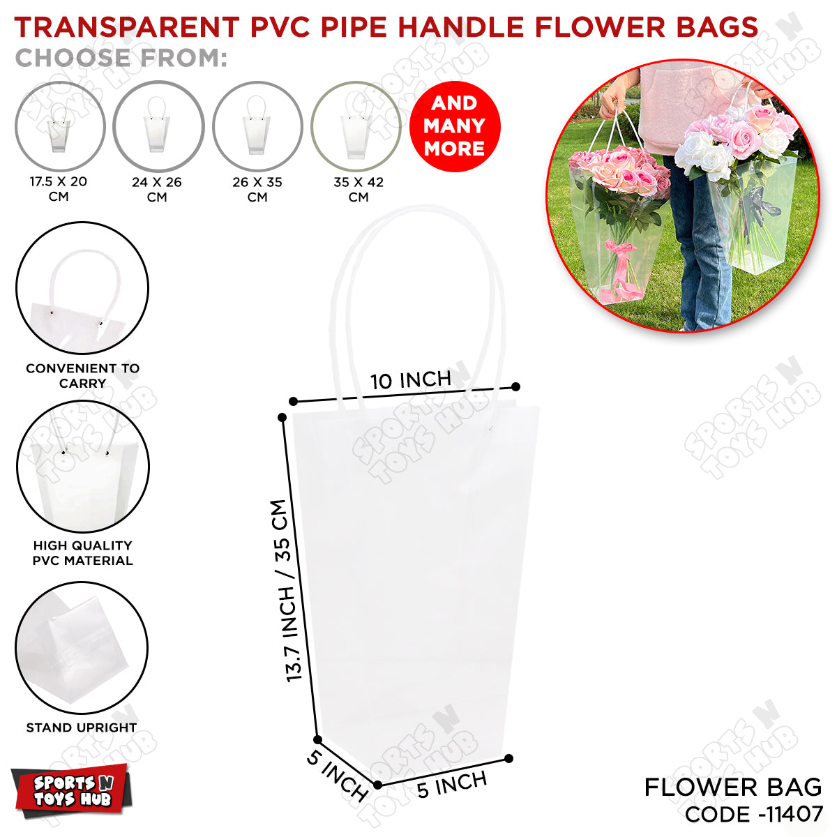 Transparent PVC Flower Bouquet Tote Bags with Long Pipe Handles – Pack of 1